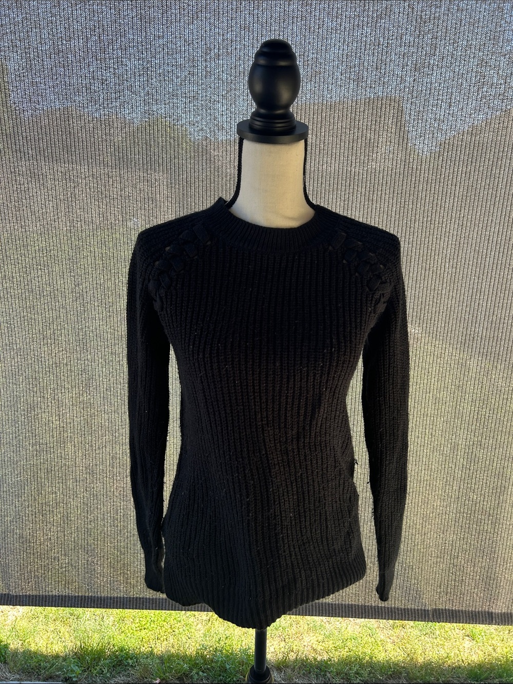 SO Black Crew Neck Cable-Accent Sweater